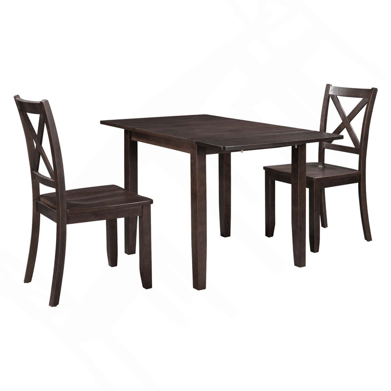 Ensemble de table de salle à manger en bois 3 pièces, table de salle à manger avec 2 chaises à dossier en X pour les petits espaces