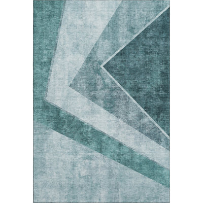 Premium Machine Washable Prisco Teal Rug