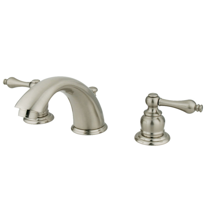 Kingston Brass Victorian Two-Handle 3-Hole Deck Mount Widespread Bathroom Faucet with Retail Pop-Up Drain, Brushed Nickel