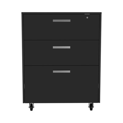 Three Drawer Base Cabinet  With Caster, Lock And Full Extension Rails Fr Garage Storage System Black