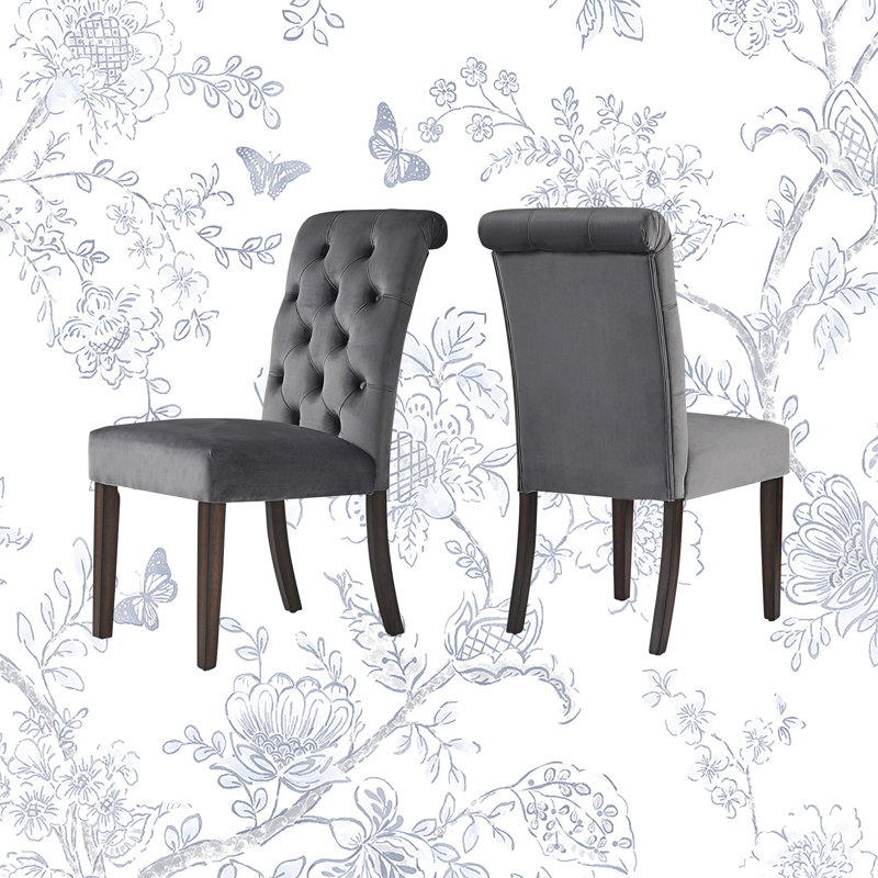 Sienna 19.3'' H Tufted Upholstered Parsons Chair, Beige Velvet, Espresso