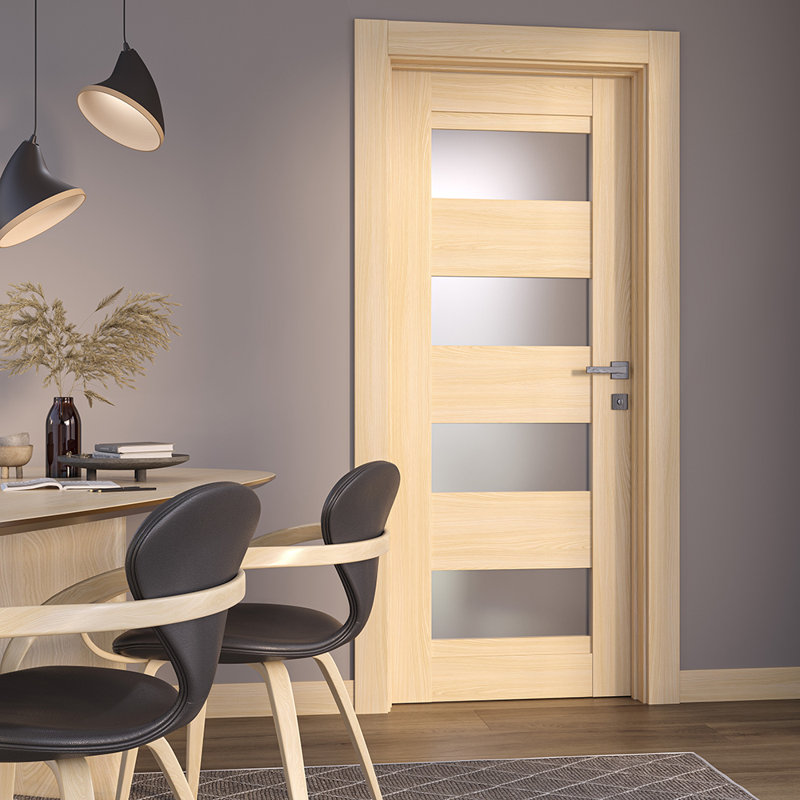 Porte standard préfinie en bois massif et en verre manufacturé Avon 07 08 DIY-FRIENDLY, Frêne de la loire, Droite