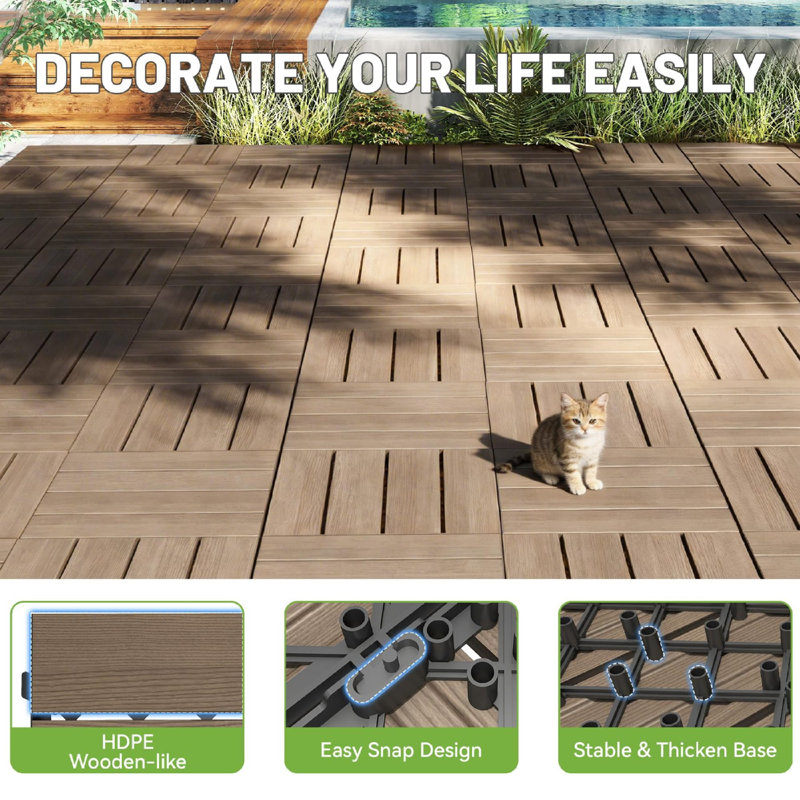 Carrelage extérieur durable 27 pièces Hdpe, grain de bois moderne pour piscine de patio