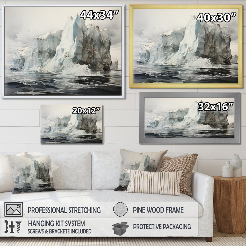 Alaska Icy Wonder - Paysage d'hiver sur toile, art mural, H 34 po x l 44 po x P 1,5 po, Cadre flottant blanc
