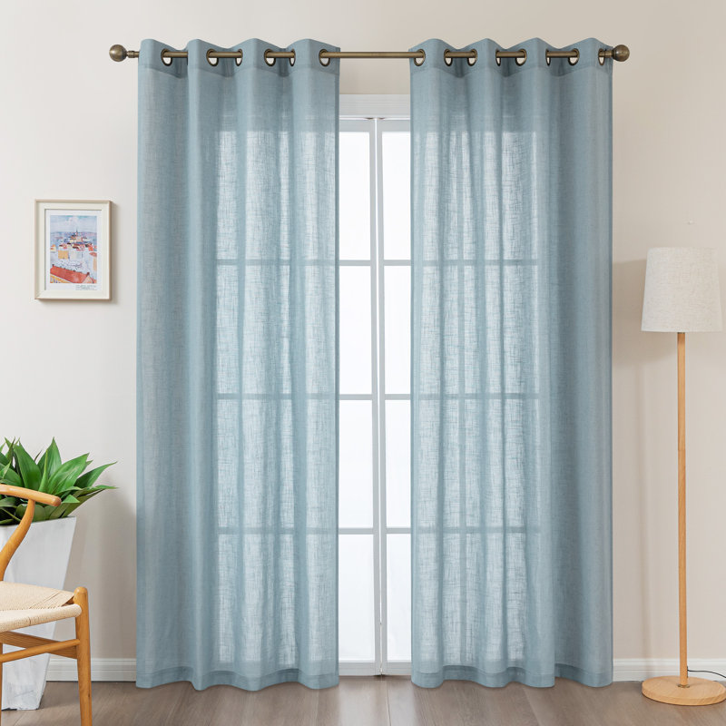 Vollmar Linen Blended Grommet Semi-Sheer Curtain Pair, 52" W x 108" L, Stone Blue
