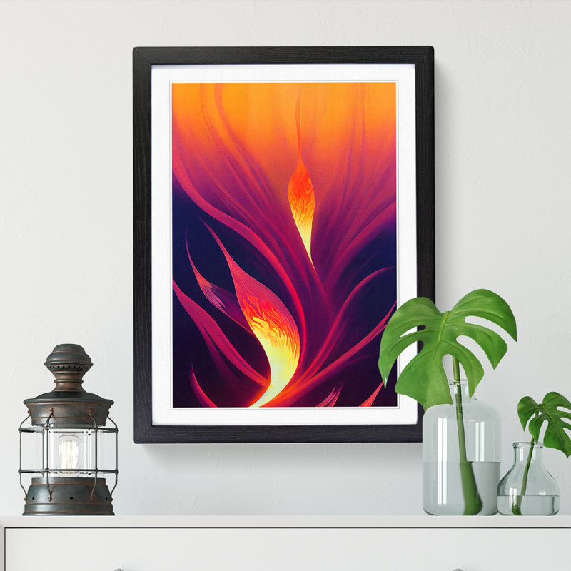 Floral Flame Art 1 Piece Single Picture Frame Wall Art, 64cm H x 46cm W x 2cm D, Walnut