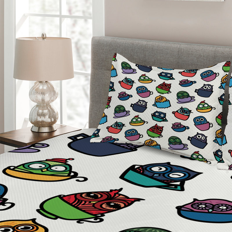Owl Polyester Coverlet, King Bedspread + 2 Shams