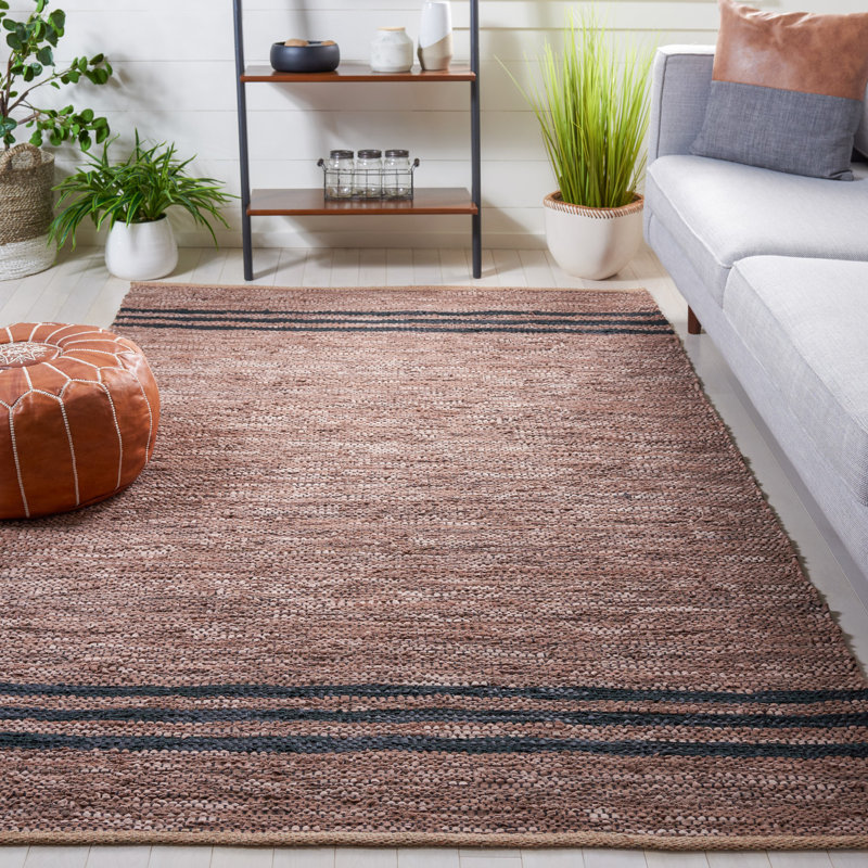 Riffle Hand Woven Leather/Cotton/Jute Rug in Brown/Black, Rectangle 8' x 10'