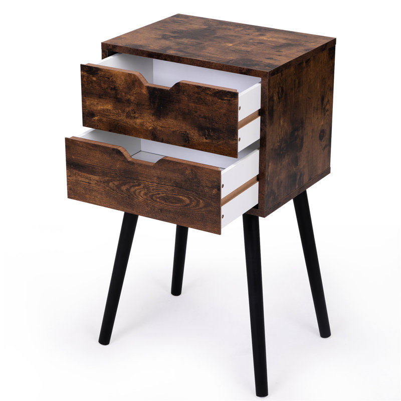 Table de chevet rustique brun avec tiroirs fonctionnels - Pieds en bois massif, pour armoire de chambre à coucher 2