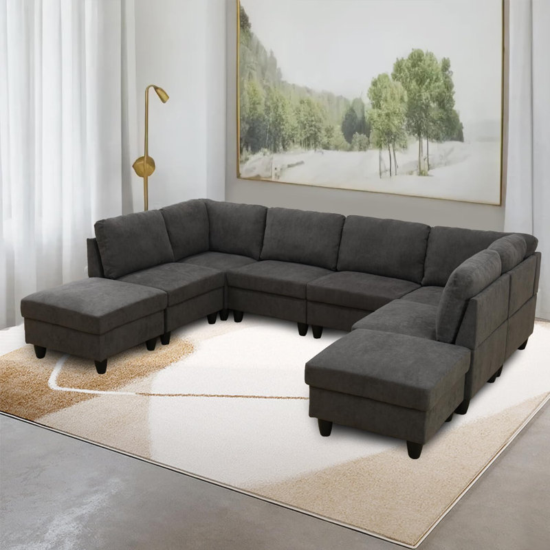Canapé modulaire réversible de 104,5 po avec repose-pieds et repose-pieds, Brun