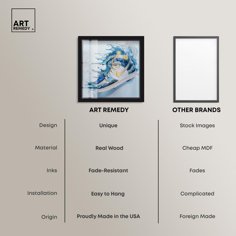 «Starry Night Sneaker Splash Shadowbox Print Sneaker» par Art Remedy, H 13 po x l 13 po, Noir