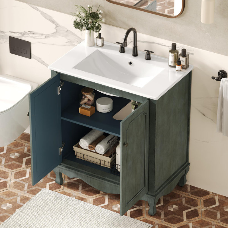 Meuble-lavabo de 30 po avec lavabo en céramique, Bleu vert antique