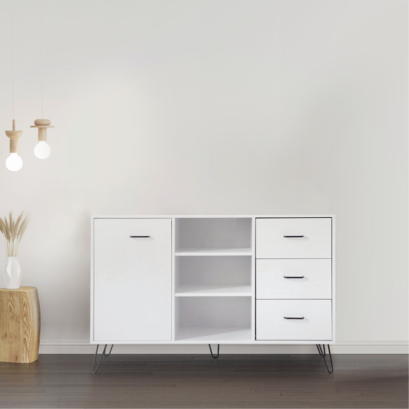 Buffet avec tablette ouverte 49 po, 3 tiroirs 49 po, Blanc