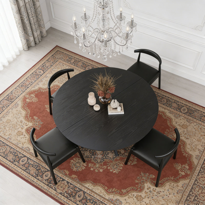 47.2" Solid Wood Round Dining Kitchen Table for 4-6 People, Black