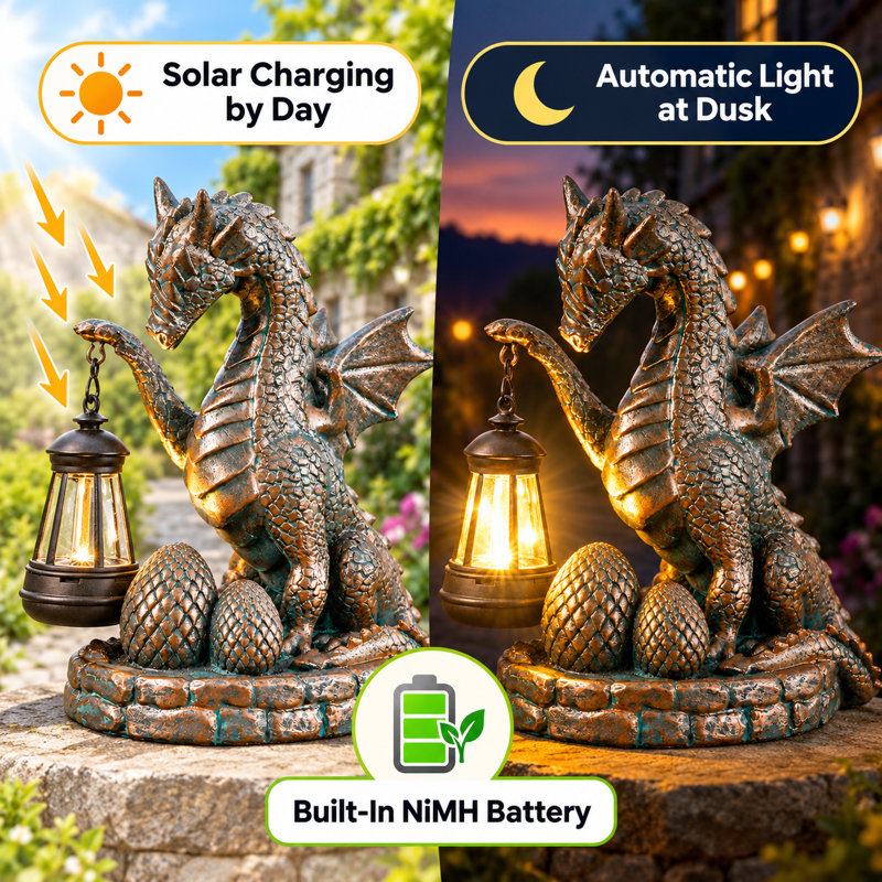 Solar Powered Dragon with Hanging Lantern Garden Statue