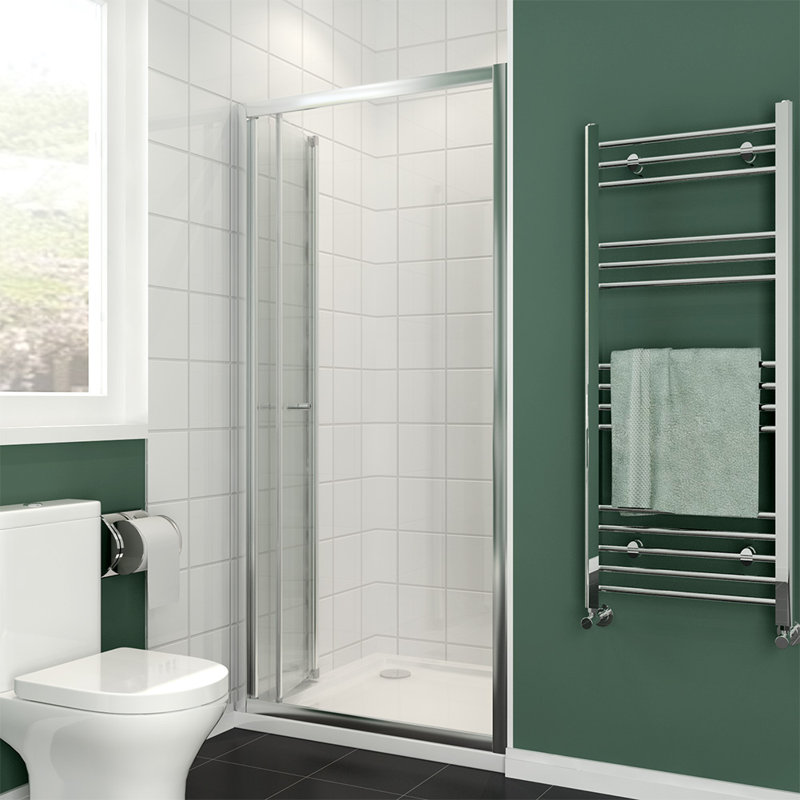 Fallinerlea 22860mm - W x 4699mm H Hinged Framed Shower Door with Clear Glass, 185cm H x 86cm W