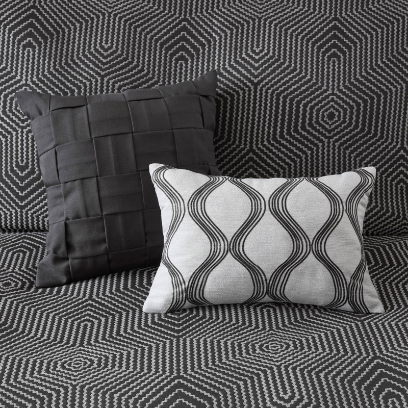 Ensemble de couette jacquard toutes saisons 9 pièces, noir multicolore, très grand