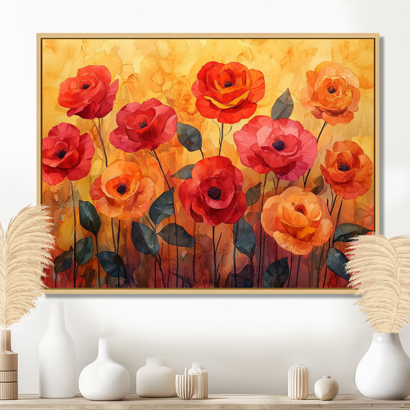 Jaazaniah - Floral Wall Art, H 30 po x l 40 po, Impression encadrée flottante, Noir, noir, noir, noir