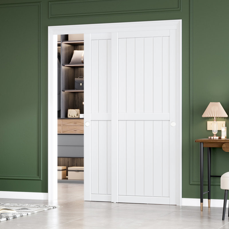 Portes de placard coulissantes blanches 80 "avec trousse de quincaillerie d'installation, 60" x 80"
