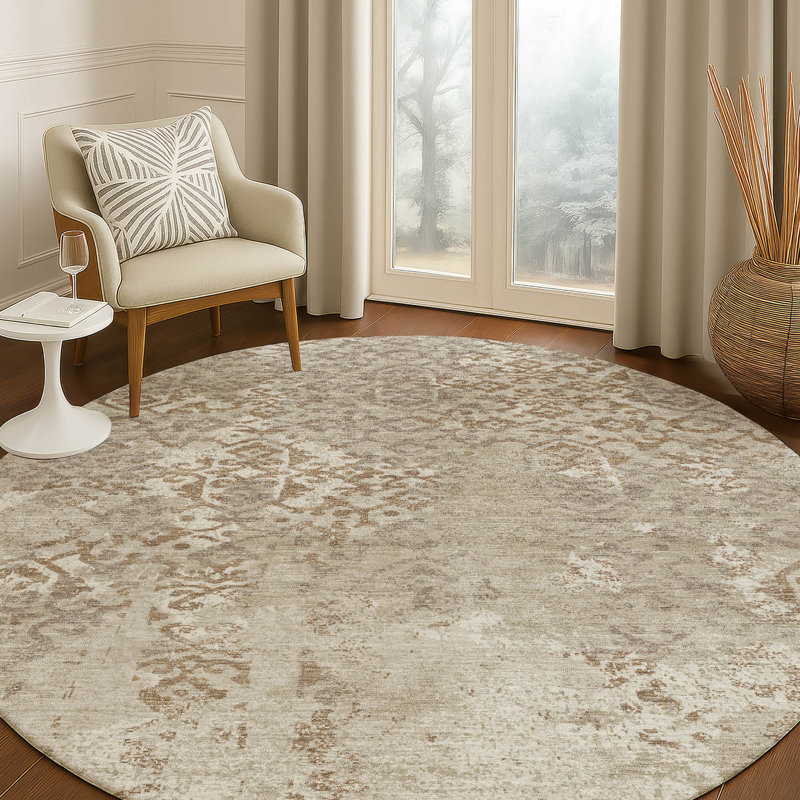 Machine Washable Indoor/Outdoor Chantille ACN2713 Casual Rug, Beige, 8' Round