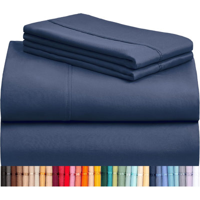 Luxclub 4 PC Navy Queen Silky Soft Cooling Extra Deep Pocket Performance Sheet Set