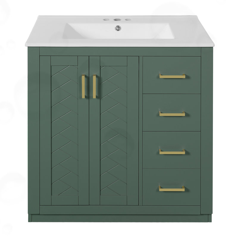 Freestanding Vanity Set with 3 Drawers, Green