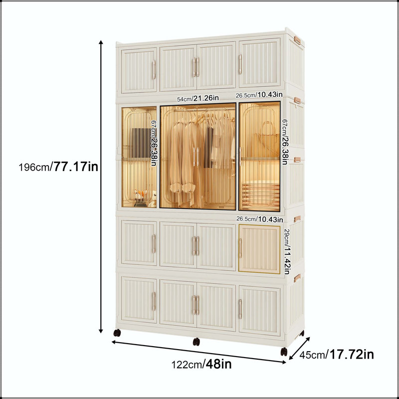 Armoire portative à 17 cubes avec portes magnétiques et tringle