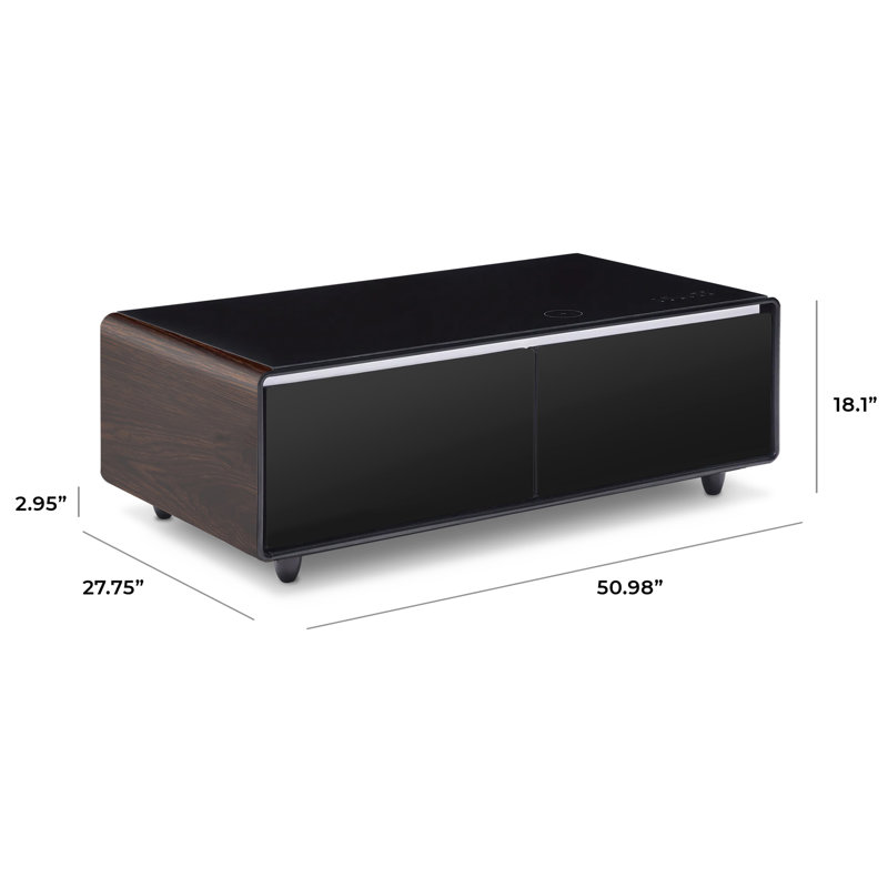 Brown High Gloss Smart Coffee Table with Built-in Fridge and Bluetooth Speakers