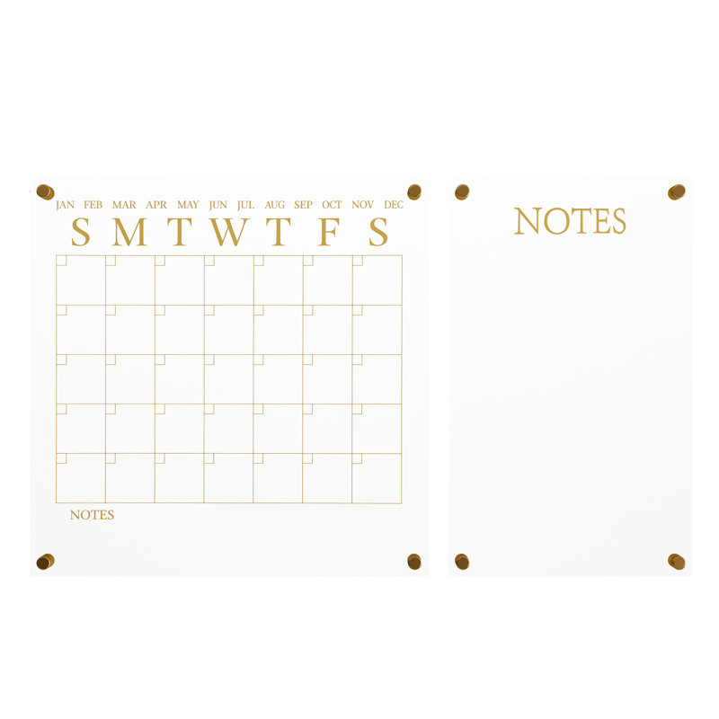 Clear Gold Acrylic Wall Calendar and Notes Board Set