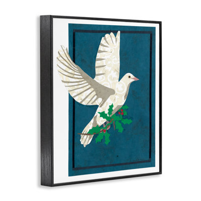 Christmas Dove with Holly Framed Giclee, design by Nancy Overton