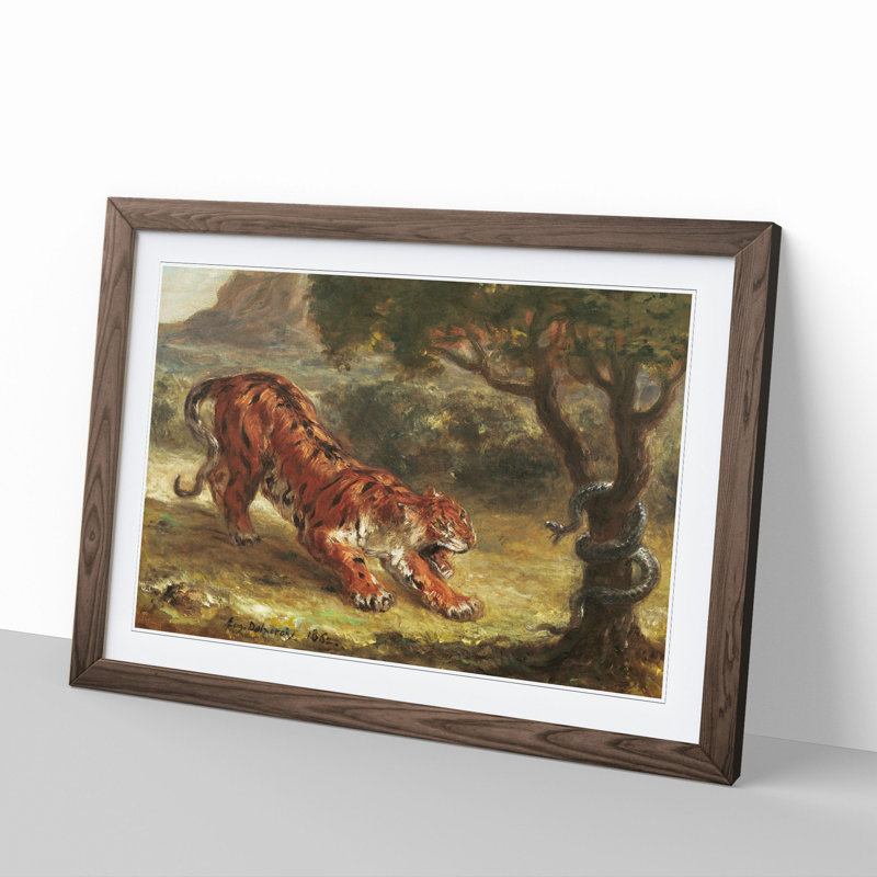 Tiger and Snake by Eugene Delacroix - Picture Frame Painting, Walnut, 36cm H x 48cm W x 2cm D