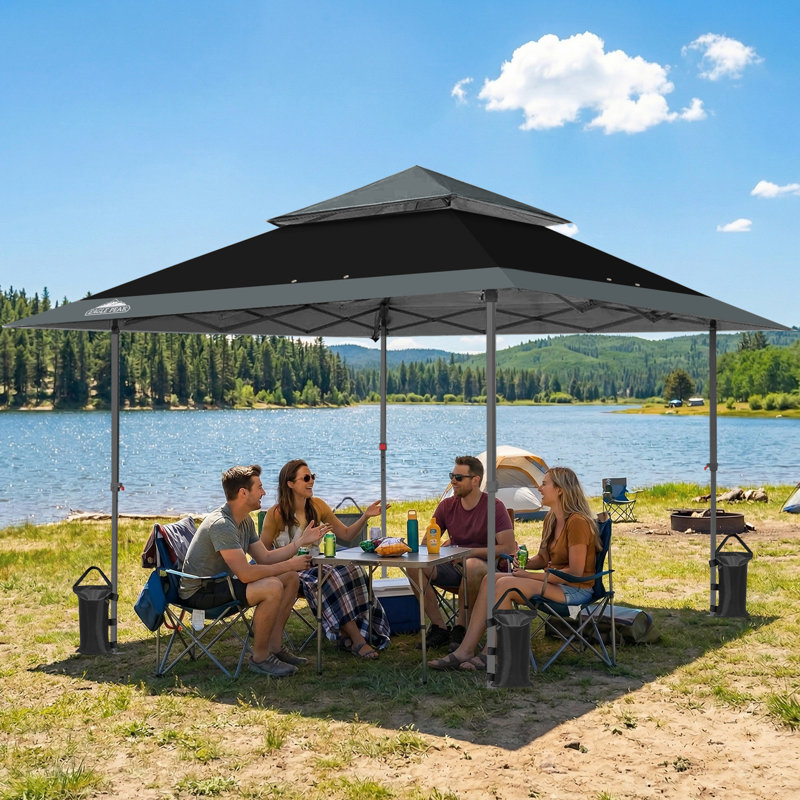 Pop Up Canopies 13 Ft. W x 13 Ft. D Steel Outdoor Straight Leg Canopy, Black/Light Gray