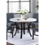 Table contemporaine 5 pièces: siège gris foncé avec table ronde blanche et tablette inférieure pour les dîners décontractés, quatre sièges en velours côtelé-214304297
