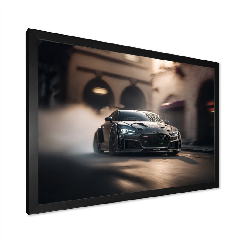 " Futuristic Black Audi Sports Car Racing II ", 24" H x 32" W x 1" D, Black Picture Frame Canvas