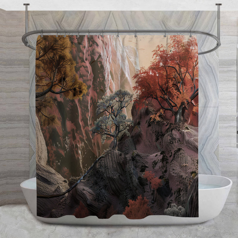 Rideau de douche Mountain Foliage - Décor de salle de bain rustique, H 73 po x l 70 po
