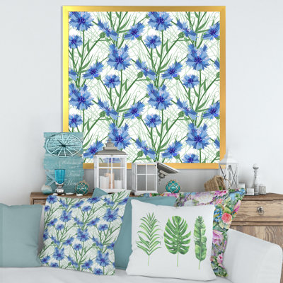 Bleu bleuet avec feuilles vertes I - Impression sur toile