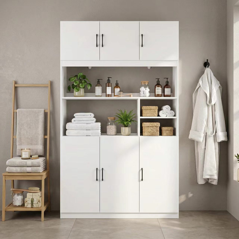 78.7" Freestanding Bathroom Storage Cabinet With Open Shelving