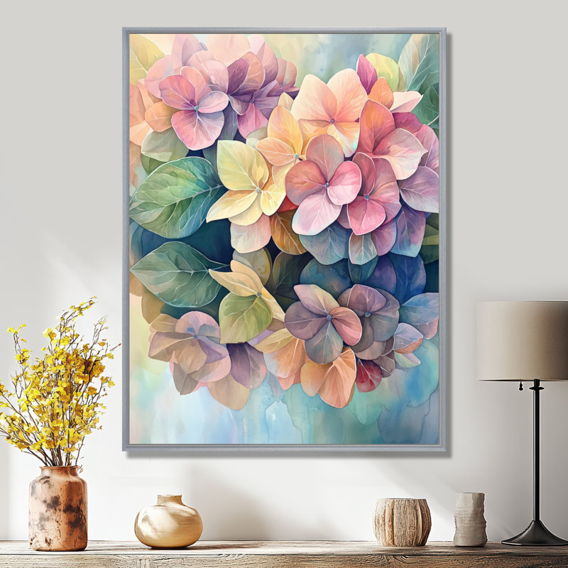 «Abstract Hydrangea Summer Reflection I - Hydrangea», art mural encadré, Argent argent, Reproduction avec cadre flottant