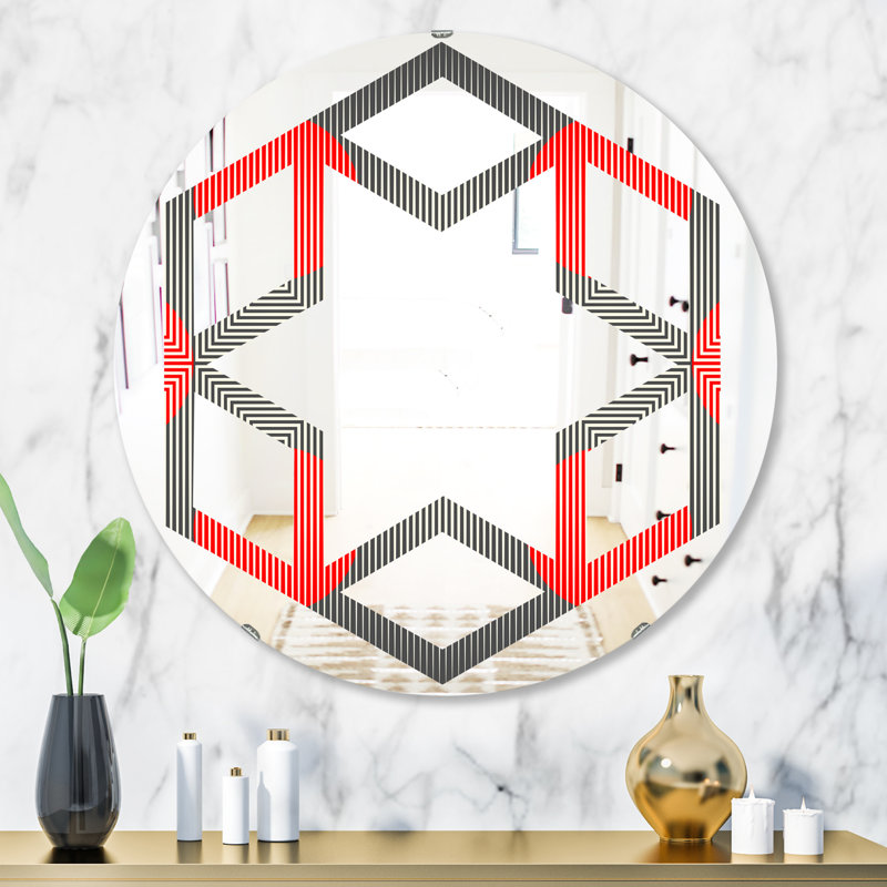 Miroir mural Glam, H 23,6 po x l 23,6 po, Hexagone, étoile, cercle et ligne géométrique