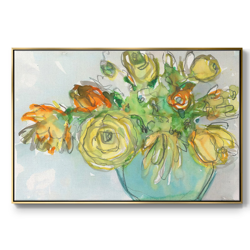 Accent floral printanier I, Toile avec cadre doré, H 17 po x l 25 po x P 2 po
