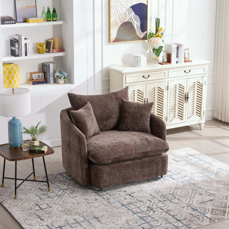 Chaise pivotante surdimensionnée 360 ° - Chenille avec 3 coussins, Brun