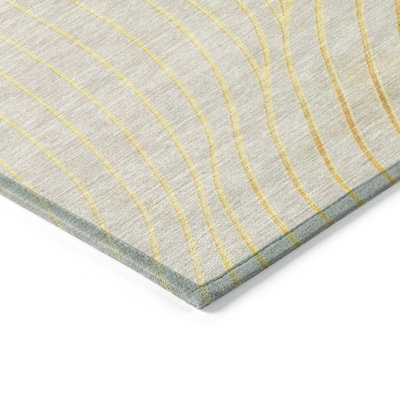 Machine Washable Indoor/Outdoor Xhevrie Gold Rug
