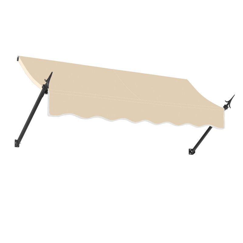 Awntech New Orleans Acrylic Fabric Fixed Awning with Iron Spear Arms, Tan, 31" H x 88.5" W x 16" D