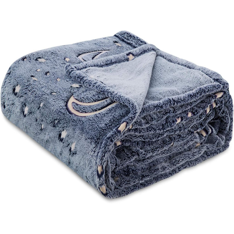 Kids' Glow-in-the-Dark Moon and Stars Throw Blanket - Soft and Warm, Blue