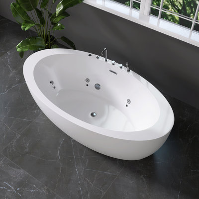 Baignoire de trempage autoportante en acrylique 71 po. X 37 po. Avec fonction de massage à jet, robinet inclus