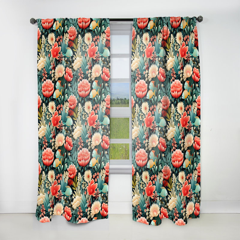 Motif tropical Coral Crest IV - rideau tropical - obscurcissant velours - 1 panneau, L 52 po x L 84 po