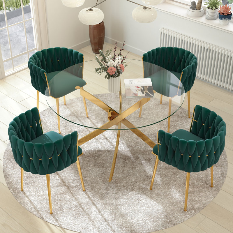Table de salle à manger Azaryah, Émeraude, H 29,5 po x L 47 po x l 47 po