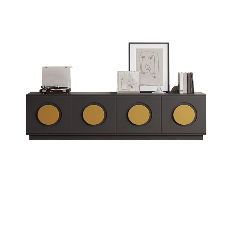 Meuble télé en bois avec armoires et tiroirs, H 15,75 po x L 78,74 po x l 15,75 po, Noir / Jaune
