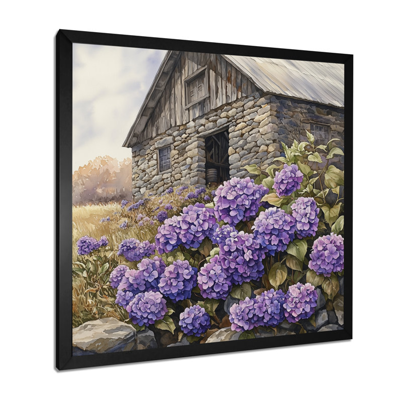 Downend Hydrangeas By The Stone Barn - Hydrangea, art mural, H 36 po x l 36 po, Reproduction encadrée d'une seule photo