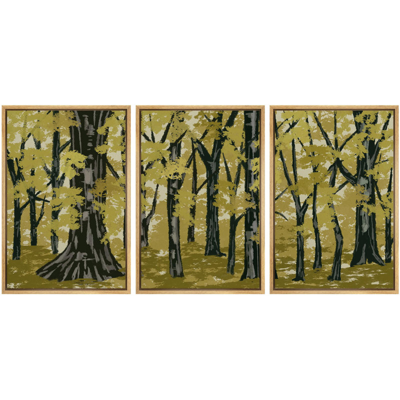 Forest Landscape " Seasonal Forest Illustration Modern Art Decor Zen " 3 - Pieces, Naturel, H 36 po x l 24 po x P 1,5 po